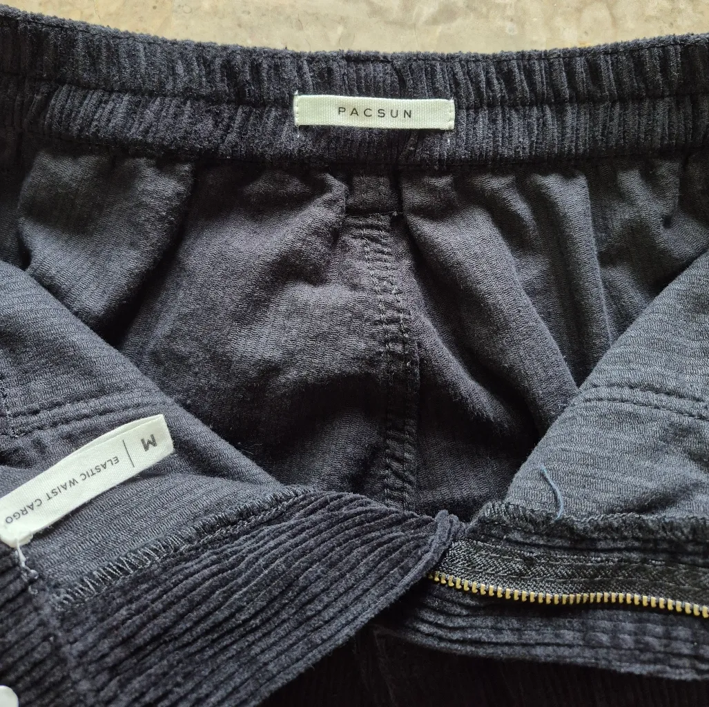 PacSun Black Corduroy Cargo Pants with Elastic Waist. Medium - Image 12