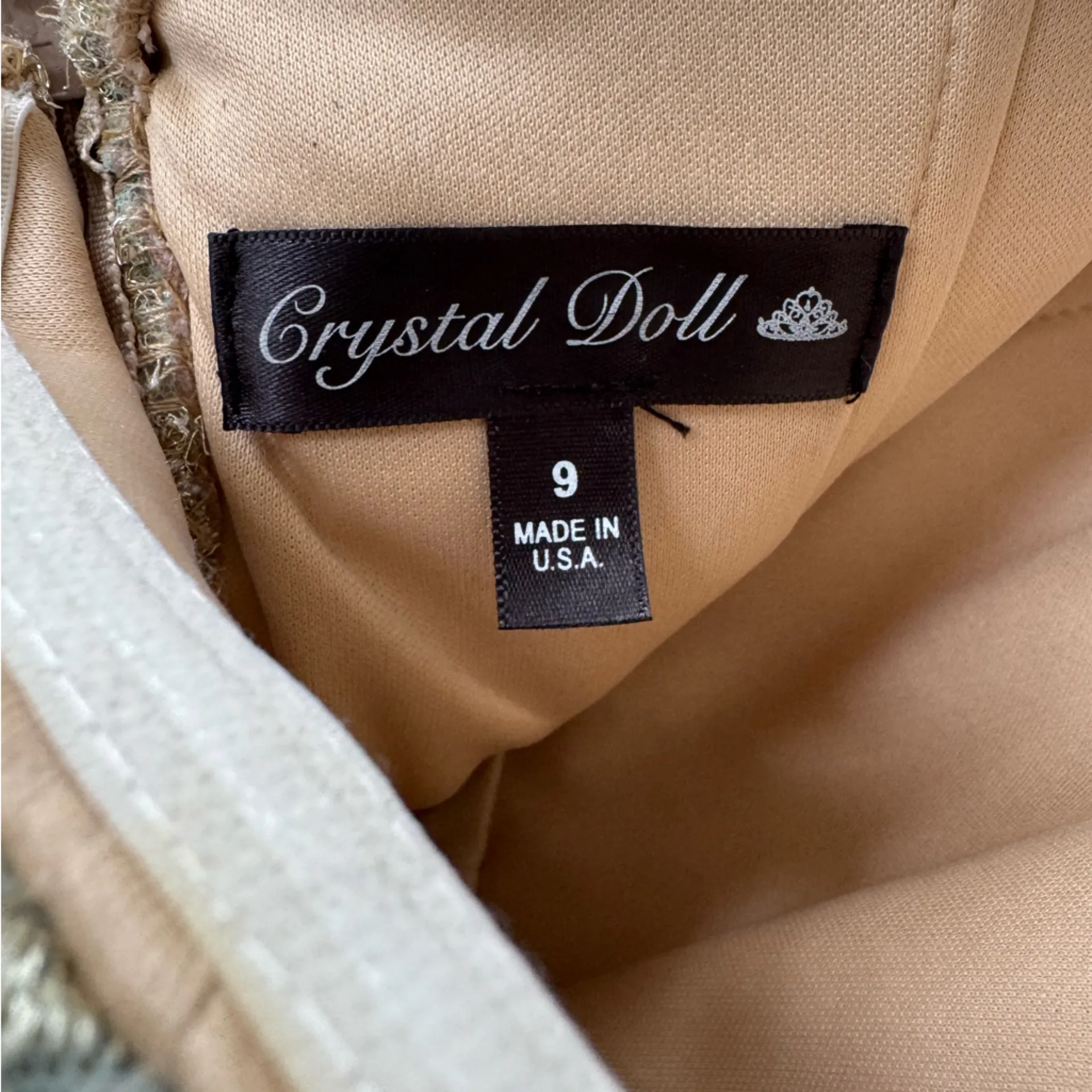 Crystal Doll Sea Green Gold Sheer Mesh Strapless Dress with Shorts Sz 9 - Image 3