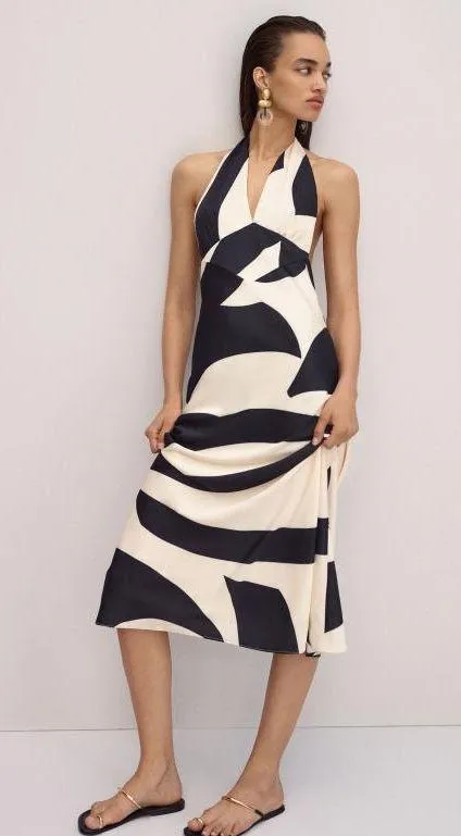 Anthropologie Bardot Black White Citron Halter Midi Bodycon Dress - Image 4