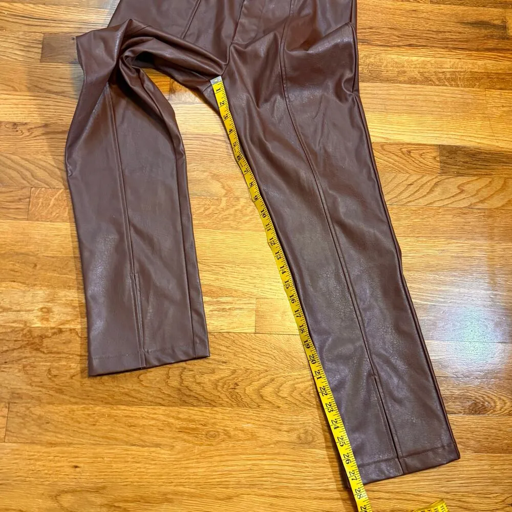 Wildfox Princess Seams Pant Women Small Brown Faux Leather Vegan Pleather Pants - Image 4