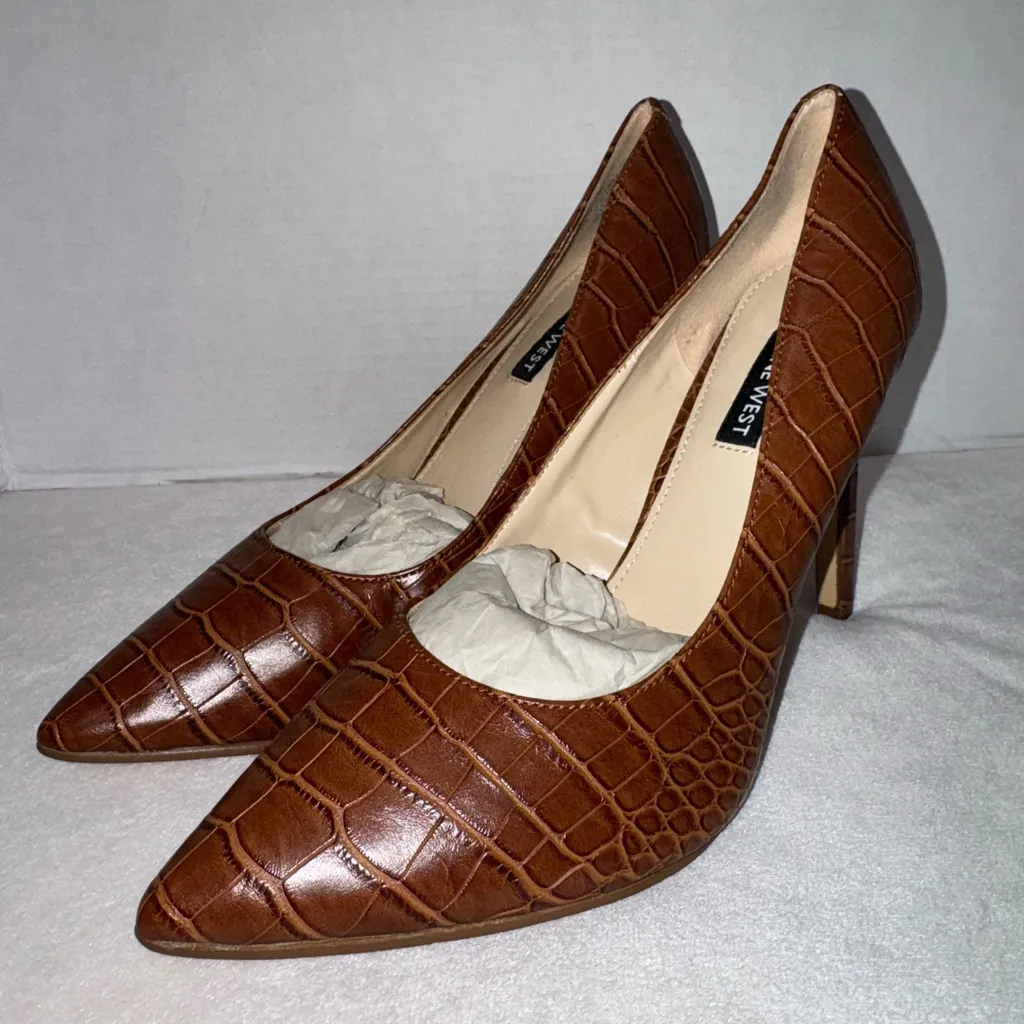 New Nine West Tatiana Pointy Toe Crocodile Embossed Leather Pumps Heels Size 7 - Image 10