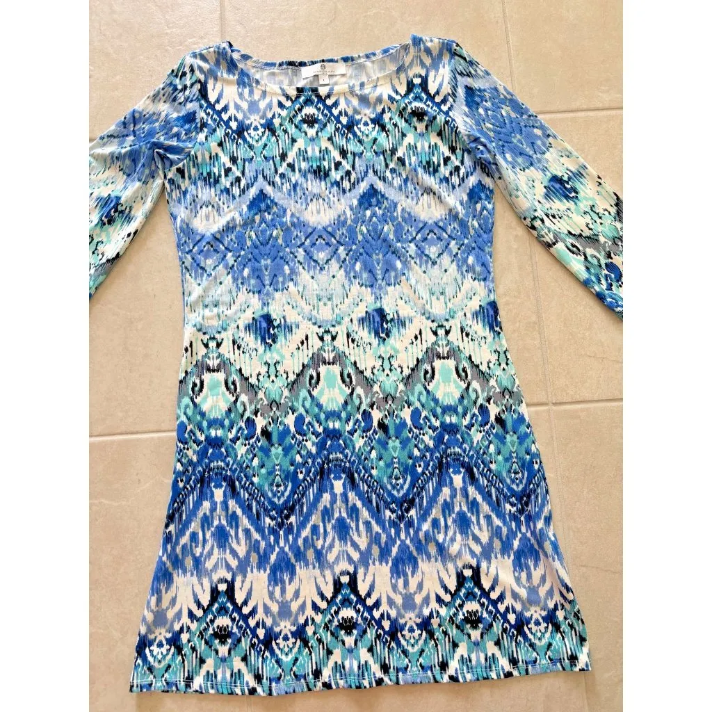 Jean Pierre Klifa Womens Size Large‎ Shift Dress Blue Floral Print Watercolor - Image 3