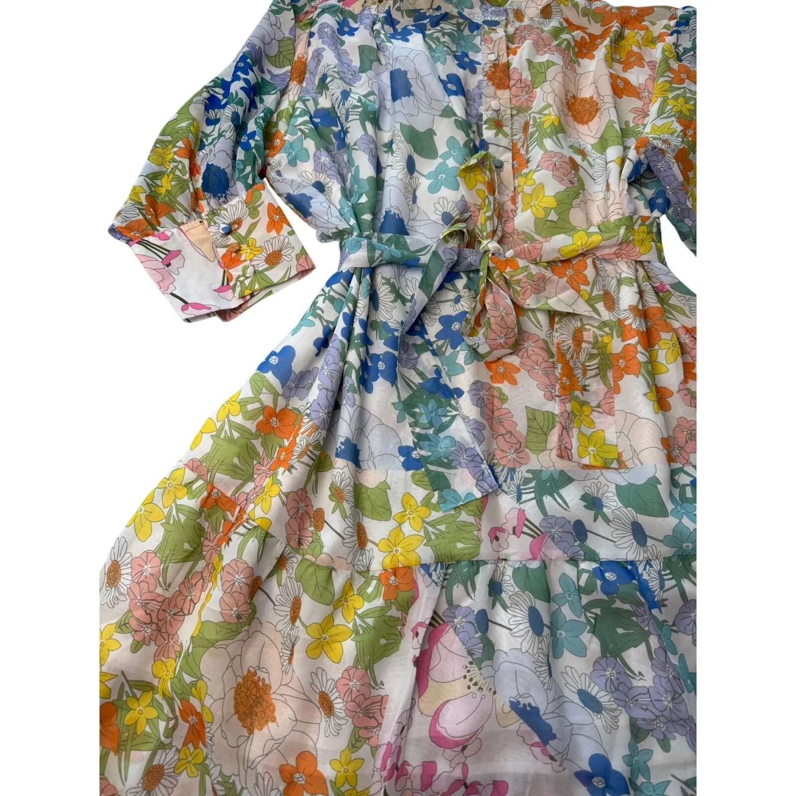 BOHO Floral Babydoll Dress Arthur Jane Claire Womens Large Retro Hippie 70s - Image 12