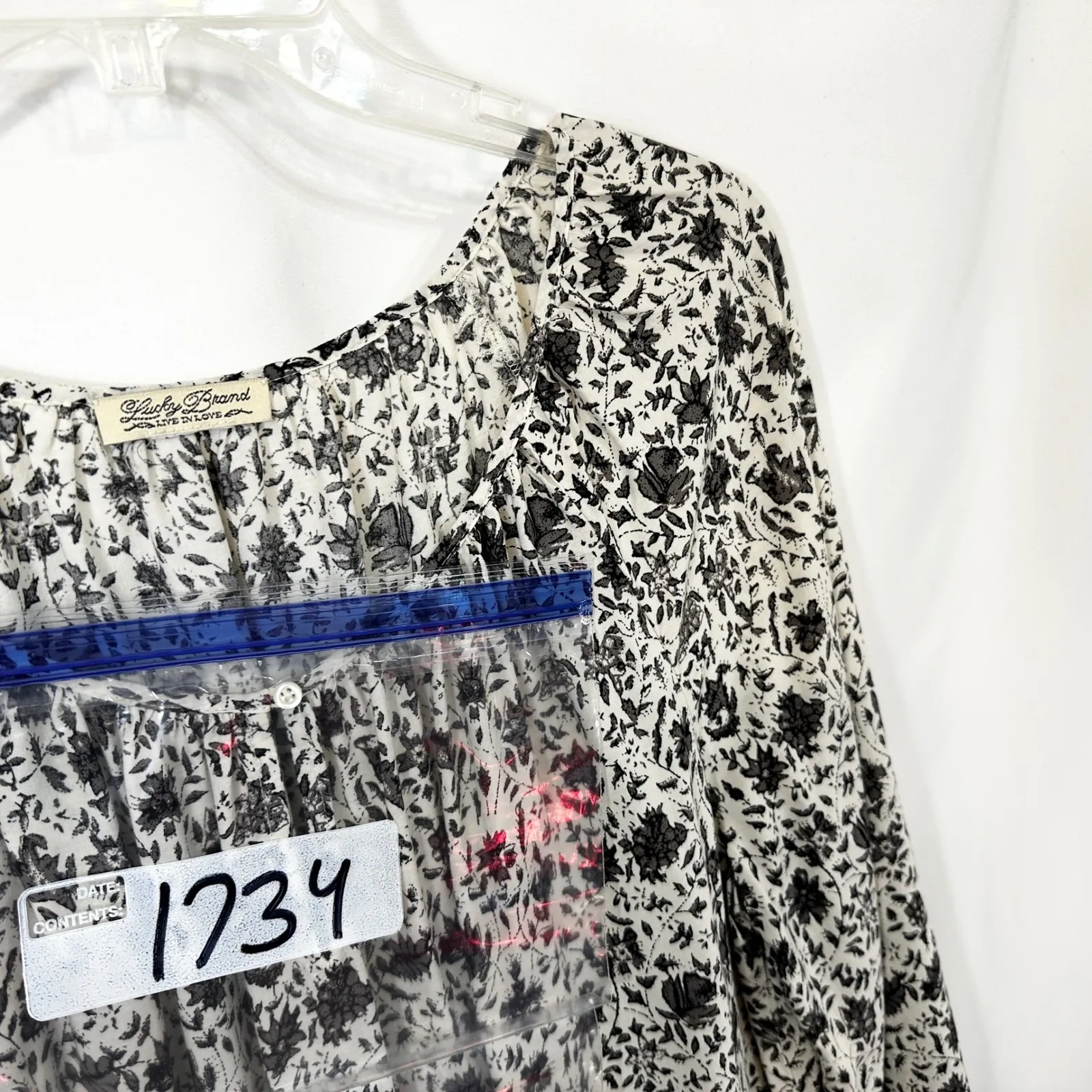 Lucky Brand Large Top Peasant Long Sleeve‎ Floral Boho Gray Black Gauzy 1734 - Image 10