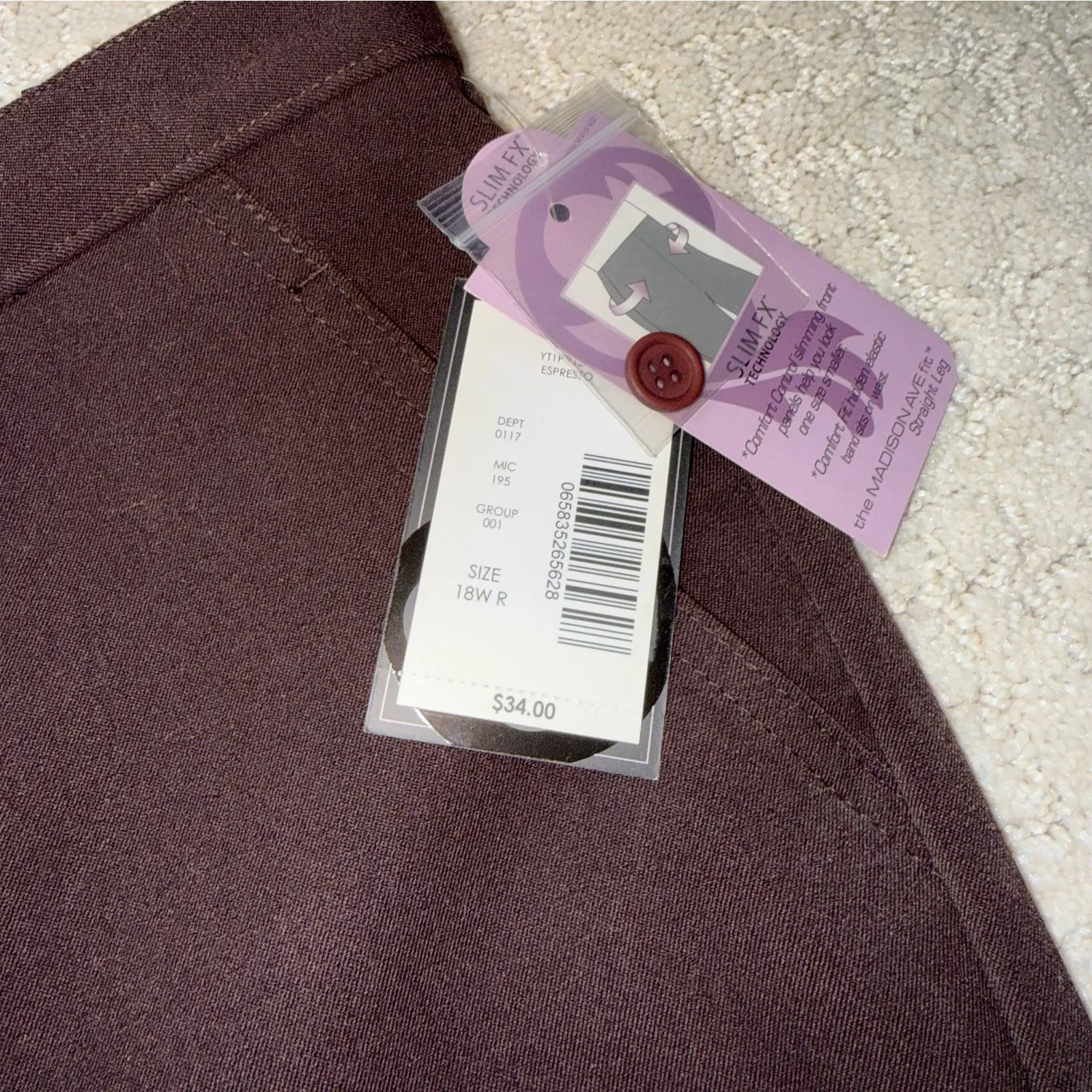 Investments Women’s 18W Slim FX Technology Pants Espresso Brown Straight Leg - Image 3