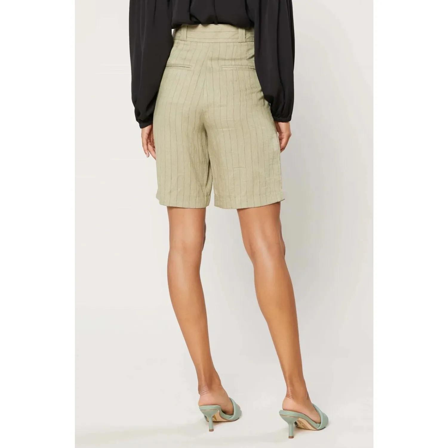 Current Air Anthropologie Pinstripe High Waist Pleated Bermuda Culottes Shorts - Image 5