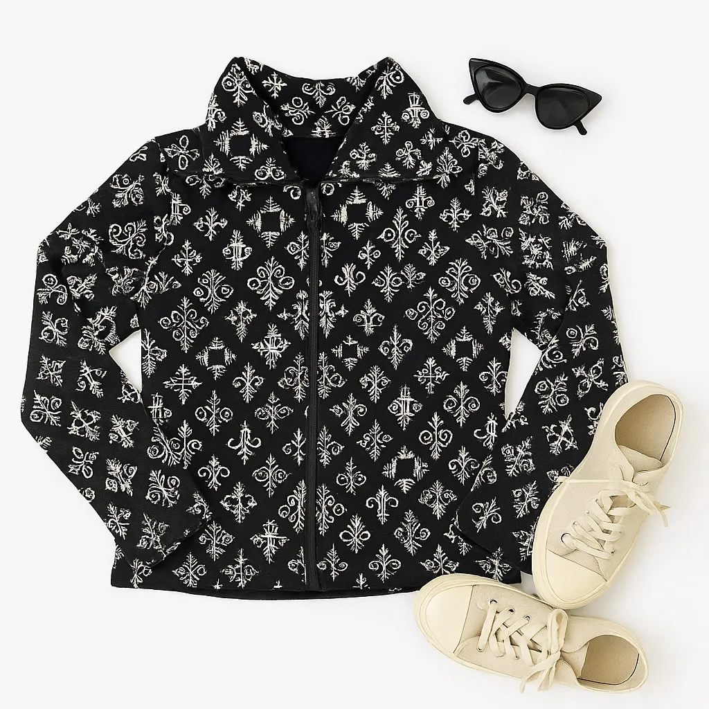 Tonia DeBellis Black White Textured Zip Jacket M - Image 3