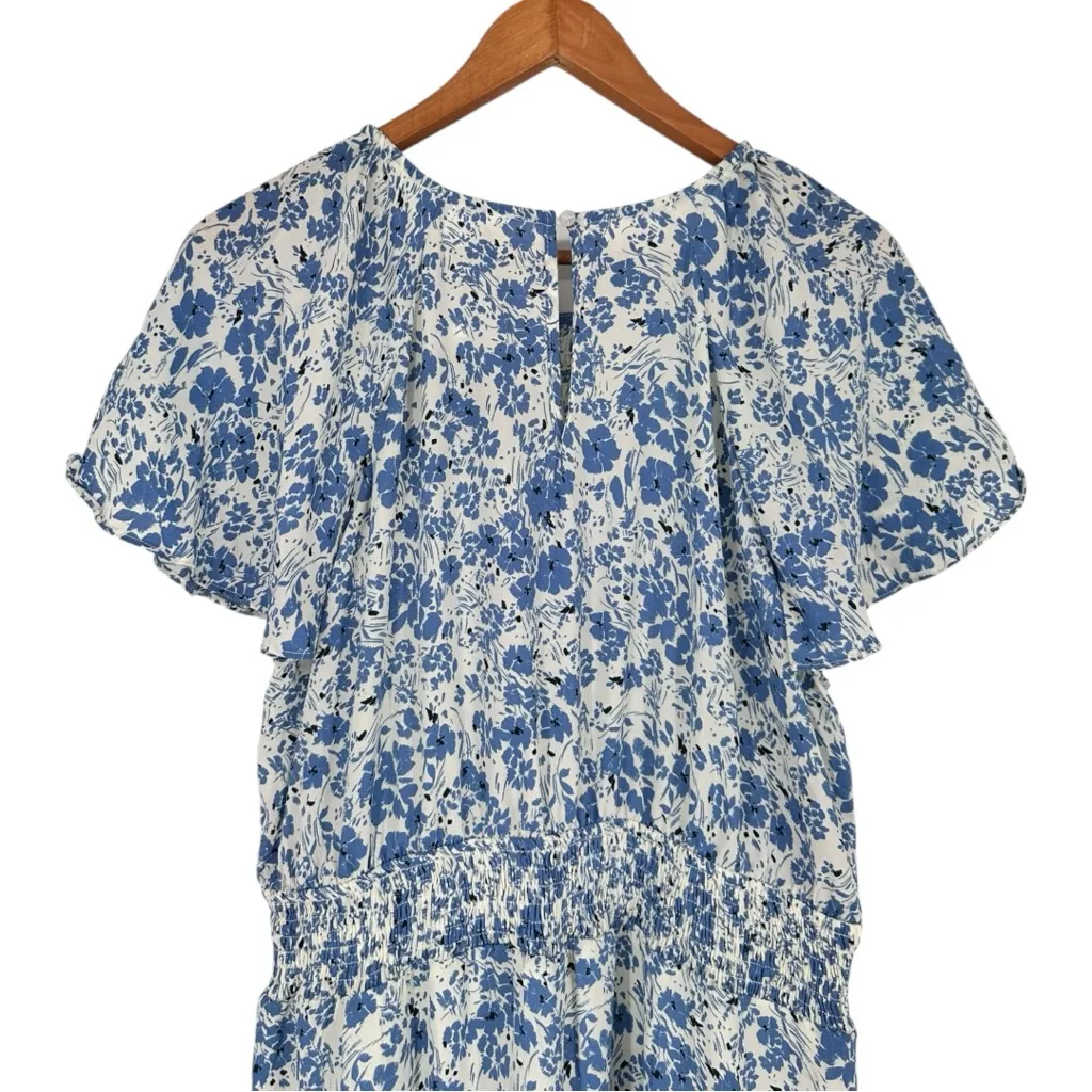 Mittoshop Blue Floral Dress size 1X Short Flutter Sleeves Smocked Waist NWT - Image 7