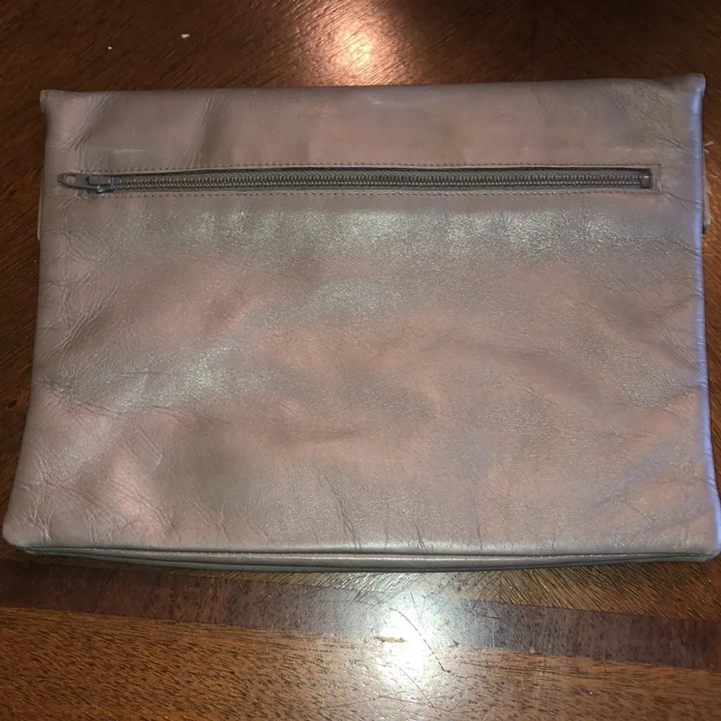 Ruth E Saltz 70s Gray Leather Retro Vintage Clutch Purse Handbag - Image 4