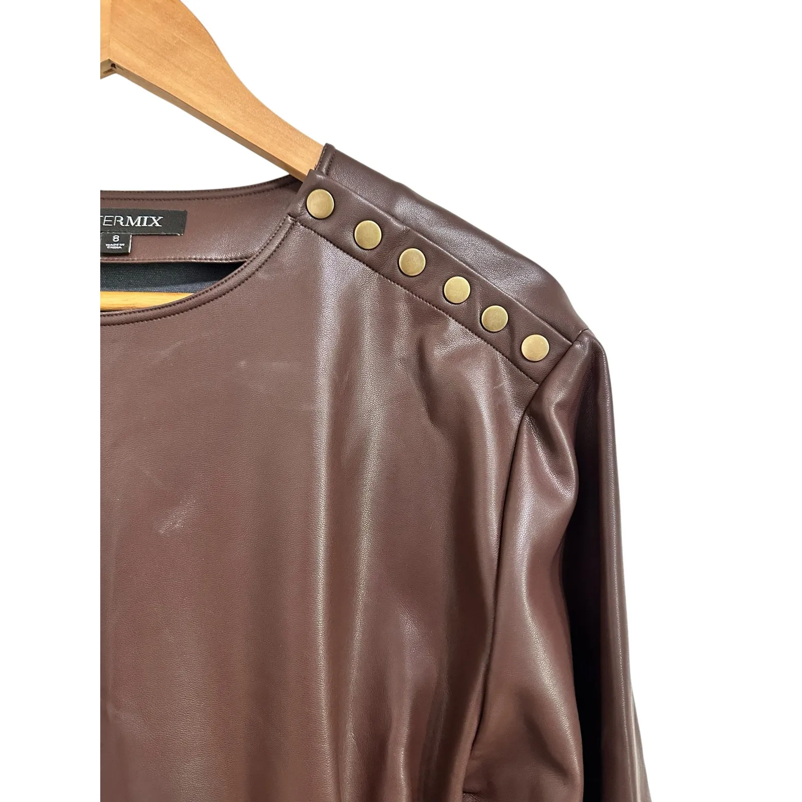 Intermix faux brown leather faux wrap long sleeve dress size 8‎ - Image 3