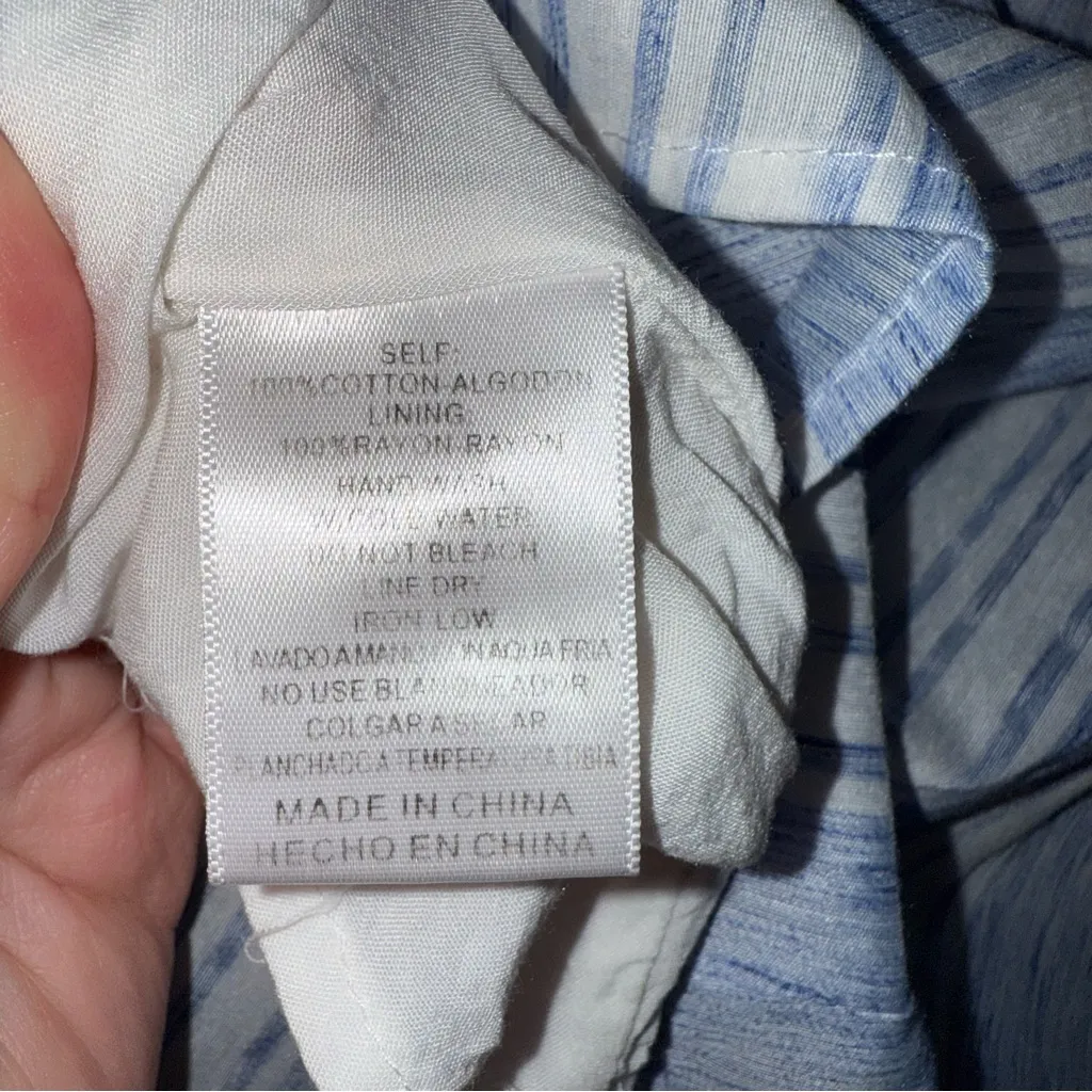 Listicle Blue and White Striped Ruffle Blouse Lightweight Long Sleeve V‎ Neck - Image 3