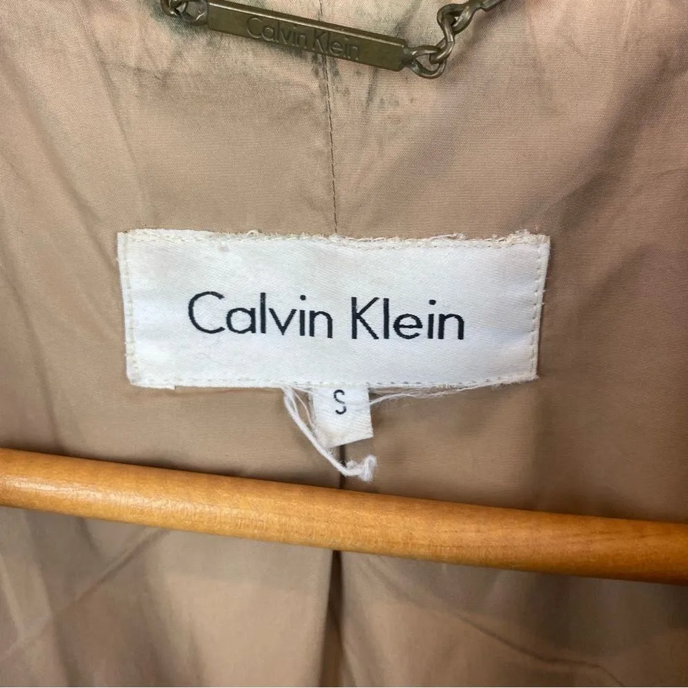 Calvin Klein Tan Suede Leather Long Sleeve Coat S - Image 5