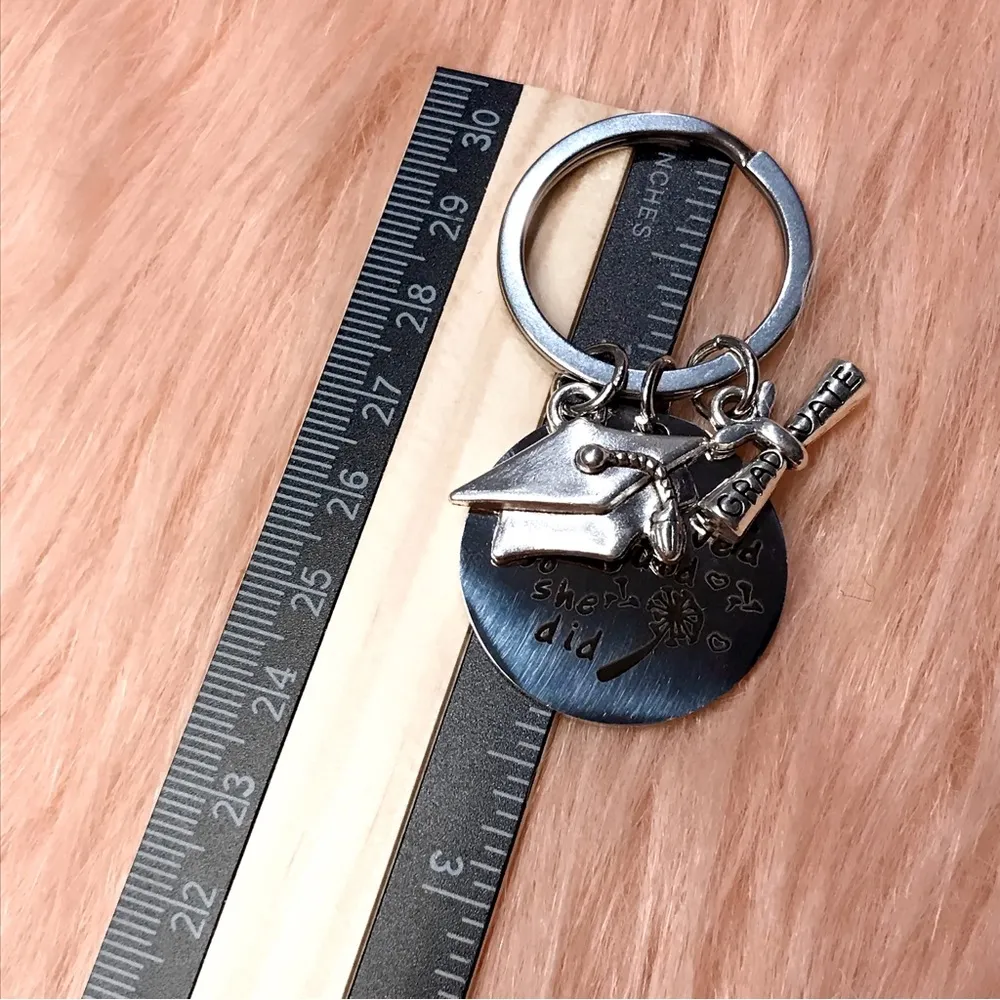She Believed She Could So She Did Dandelion Graduation Diploma Keyring Silver - Image 8