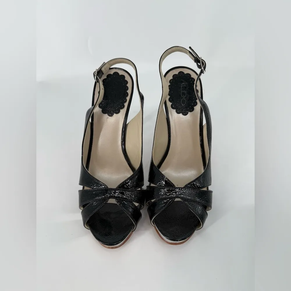 Aldo Black and Silver Slingback Heels with Metallic Accents - Image 2