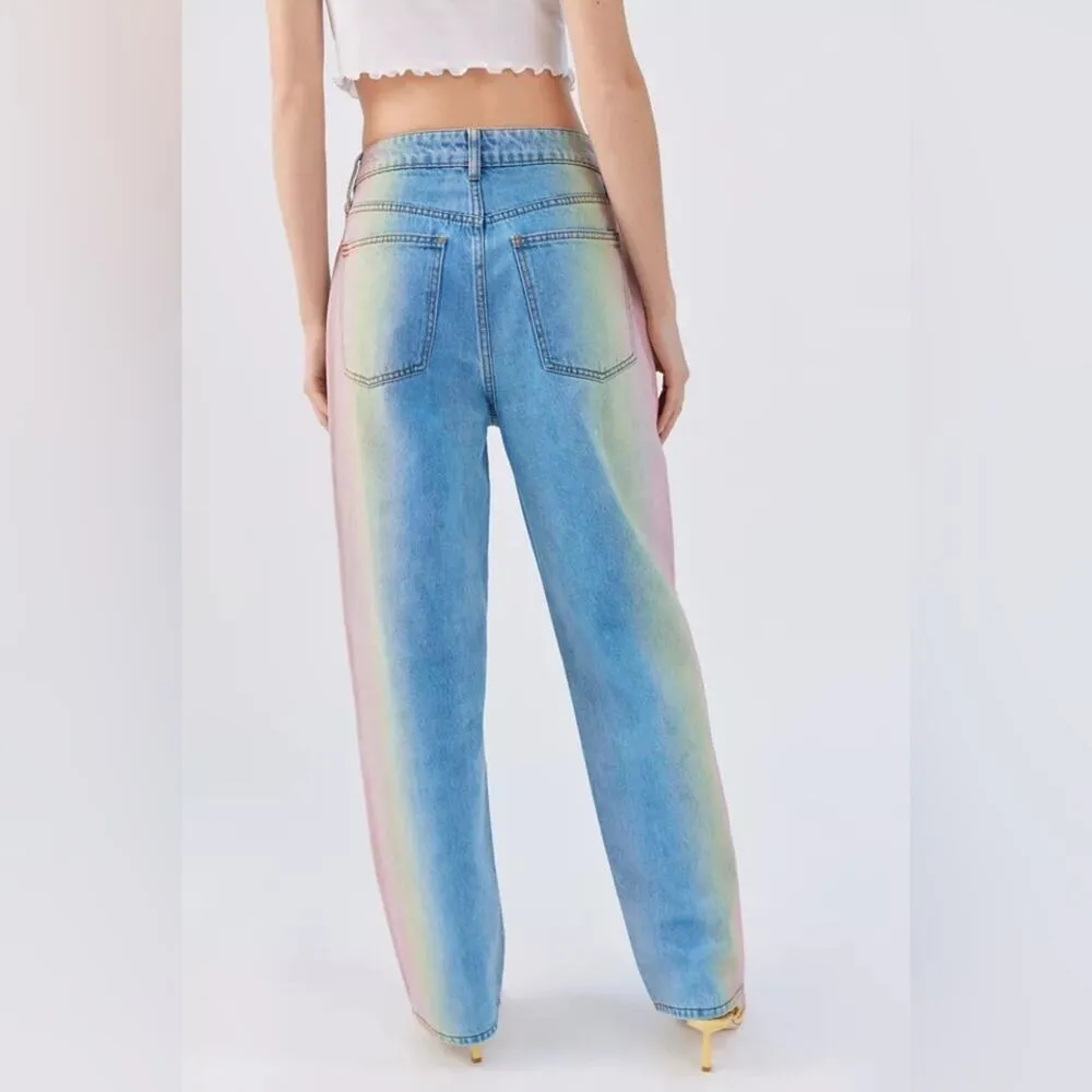 BDG Urban Outfitters High-Waisted Rainbow Baggy Jeans Denim Ombre 90's Size 28 - Image 7