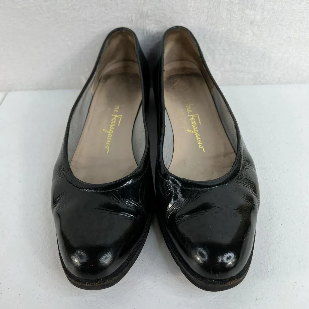 Salvatore Ferragamo Size 8 AA Flats Black Patent Leather Shoes 90’s Vintage Y2K - Image 5