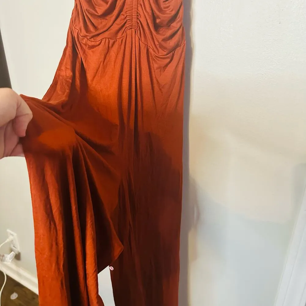 Trina Turk Lianna Cinnamon Brown Halter Neck Keyhole Wide Leg Jumpsuit Size M - Image 7