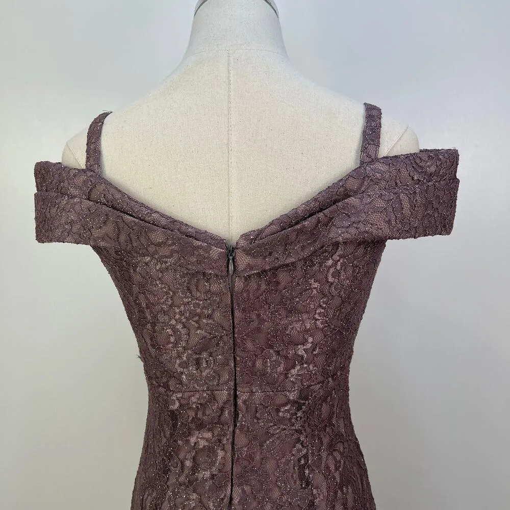 R & M Richards Lace Off The Shoulder Gown Dress Lavender Purple Cocktail Party - Image 7
