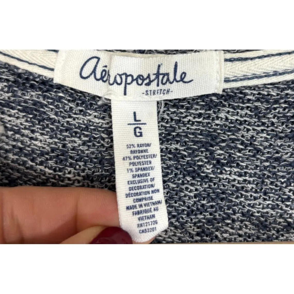 Aeropostale Womens Lightweight Hooded Sweater Marled Navy Lace Accent Boho Sz L Blue Size L - Image 5