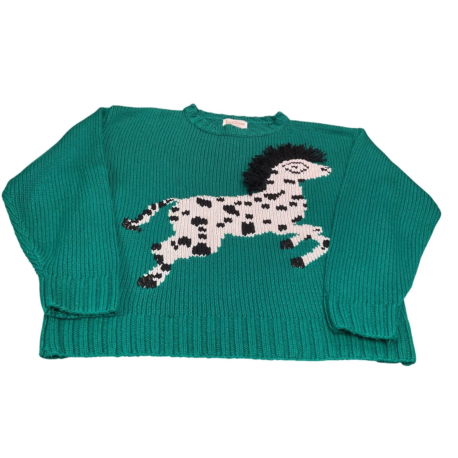 Jantzen Emerald Green Knit Horse Sweater Women's Size L Novelty Acrylic Silk L - Image 9