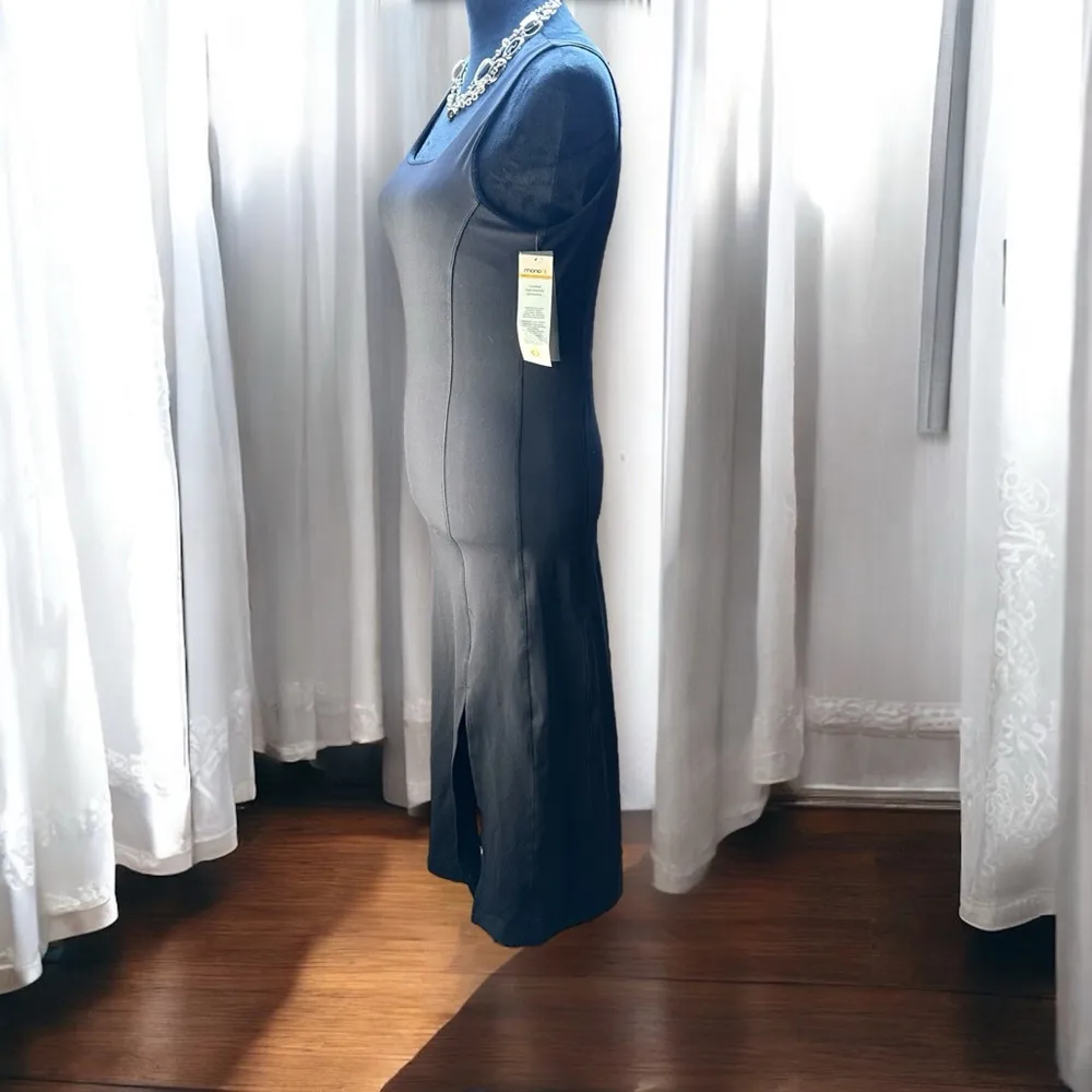 Mono B Athletic Tank Dress Black Medium Shelf Bra Midi Body Con Square Neck Slit - Image 5