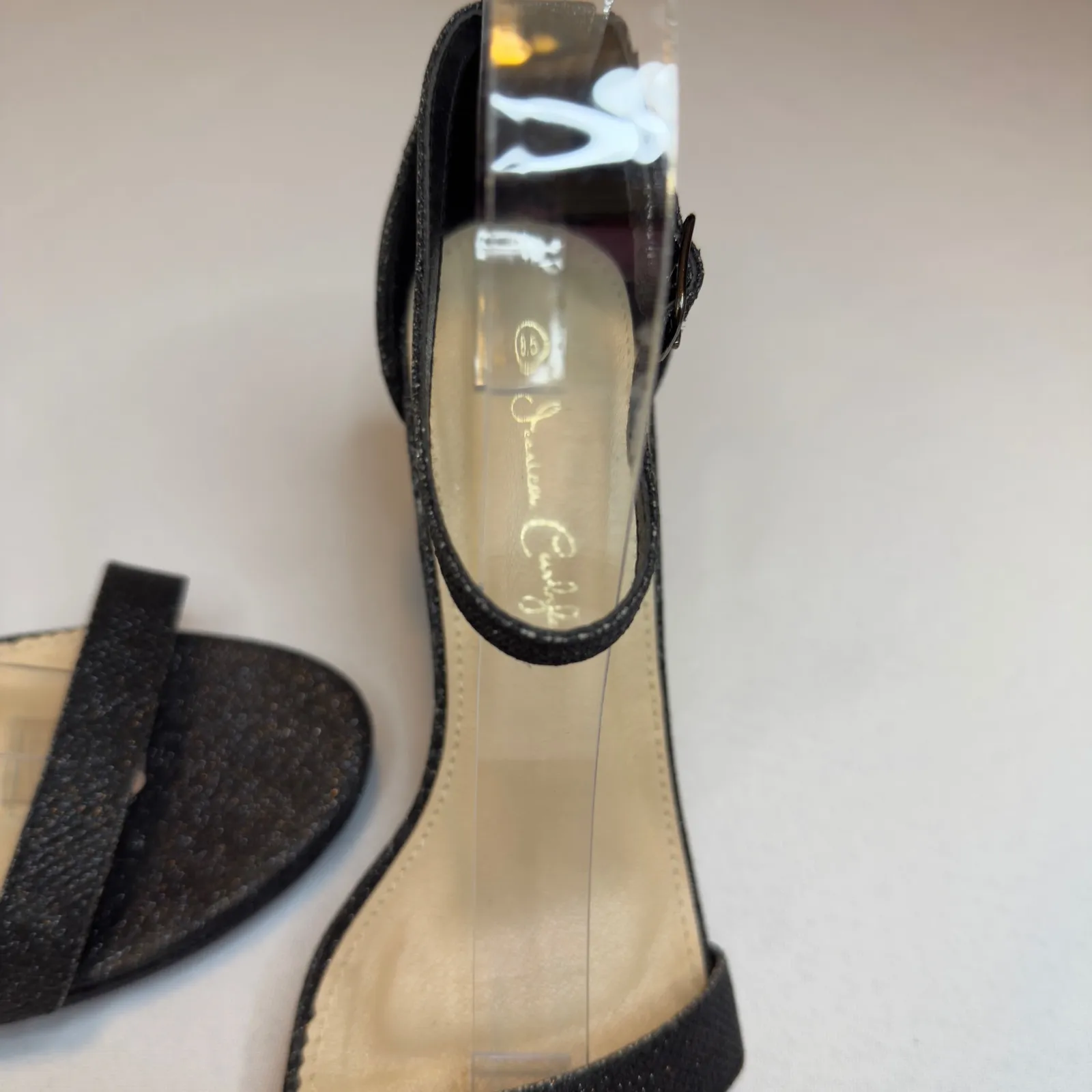 Jessica Carlyle Black Glitter Sparkle Ankle Strap Heels Women's Trendy Size 8.5 - Image 5