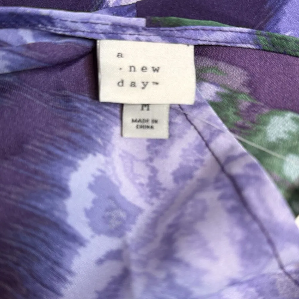 A New  Day Navy Purple Floral Ruched Hi-Low Romantic Crepe Dress Size M New! - Image 8