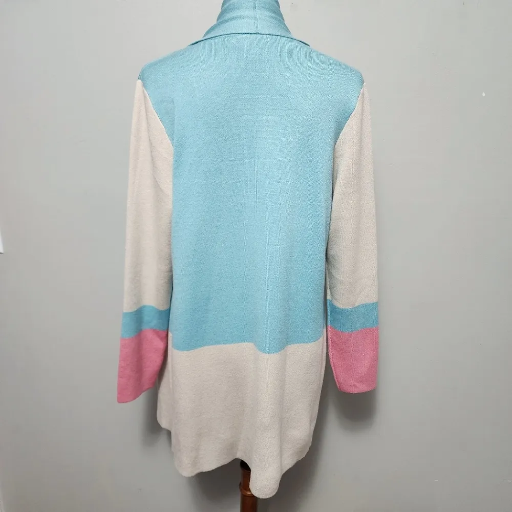 Christopher & Banks pastel neutral colorblock flyaway cardigan size large - Image 4