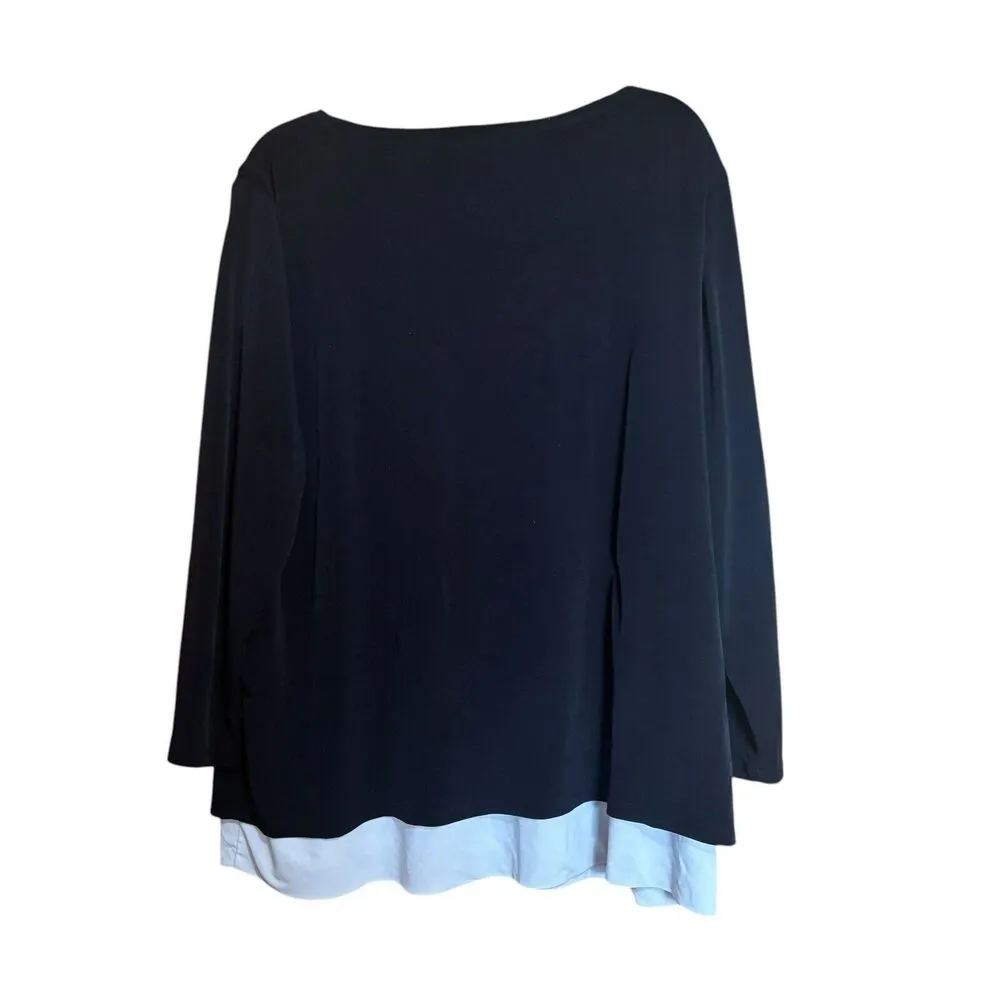 Chicos Travelers Tunic Top Womens Large Black White Hem Stretch Slinky Blouse - Image 6