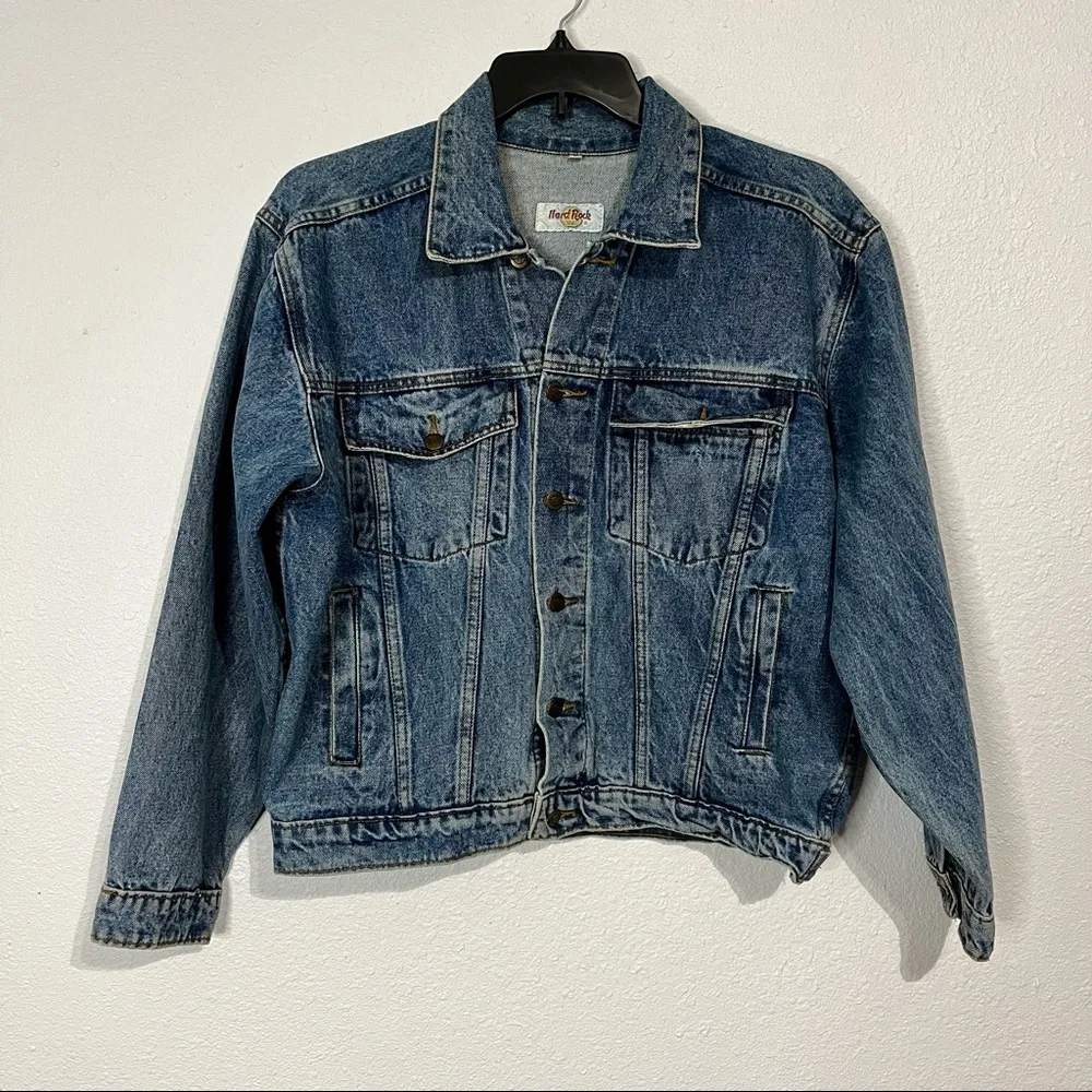 Vintage Hard Rock Cafe Bangkok Save the Planet Blue Denim Jean Jacket Size Large - Image 3