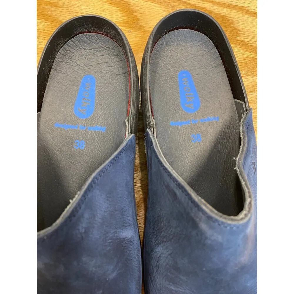 Walky Pro Clog Women's 7 Blue Leather Slip On Round Toe Comfort Shoes S24 - Image 3