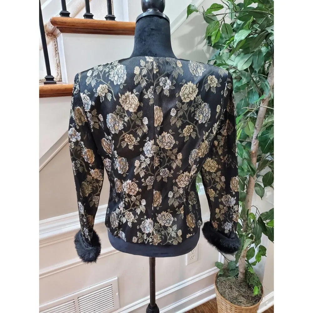 Crimson by Lawrence Kurtz Black Floral Long Sleeve Buttons Front Jacket Blazer 6 - Image 7