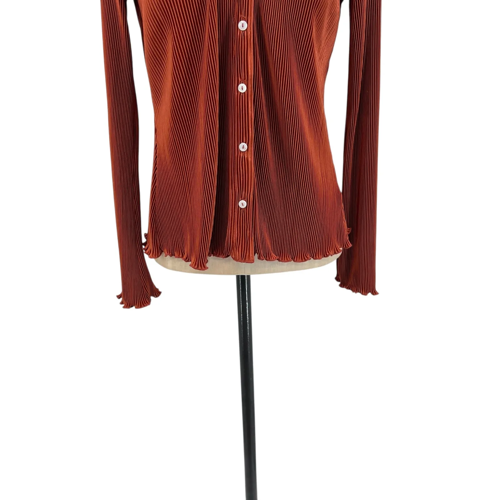 Anthropologie Dolan Lettuce-Hem Buttondown Top Pleated Flare Sleeve‎ Rust XS - Image 6