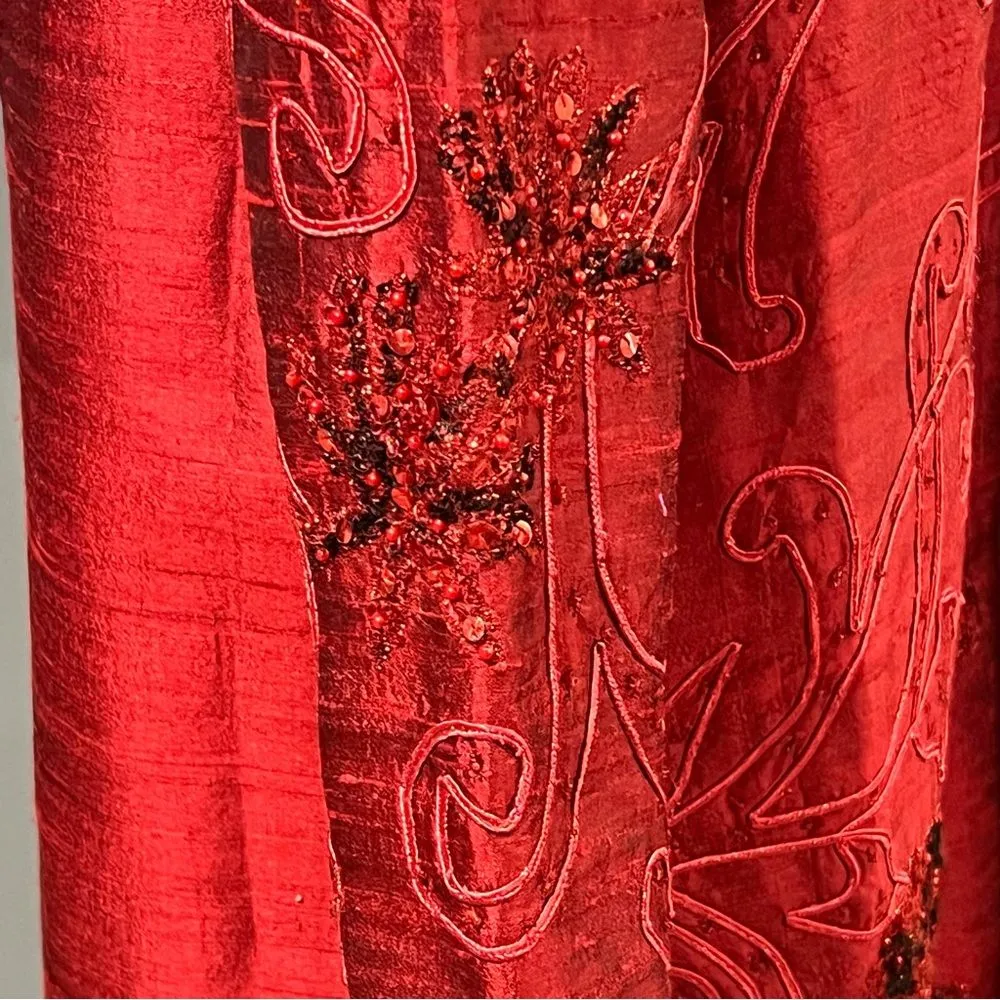 Vintage Anage Silk Kimono Jacket Sz S Christmas Beaded Embroidered Art to Wear Red - Image 12