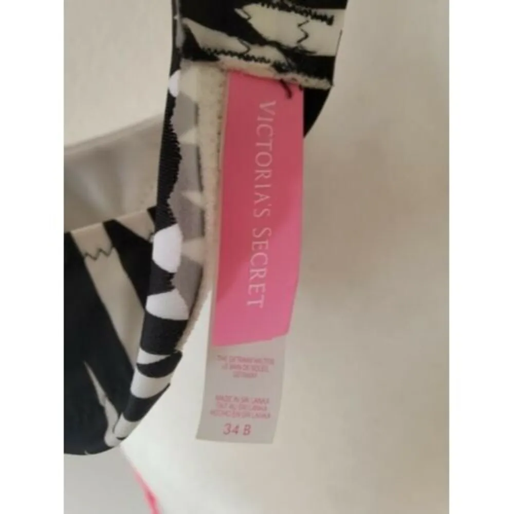 Victoria's Secret Halter Pushup Plunge Geometric Zebra Black Bikini Top 34B Size M - Image 5