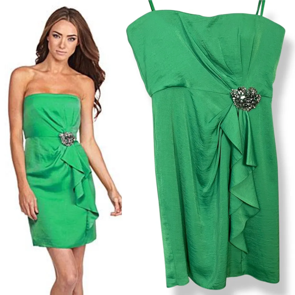 BCBGMaxAzria Strapless Dress‎ Brooch Larre Kelly Green Sz 10 Cocktail Homecoming - Image 3