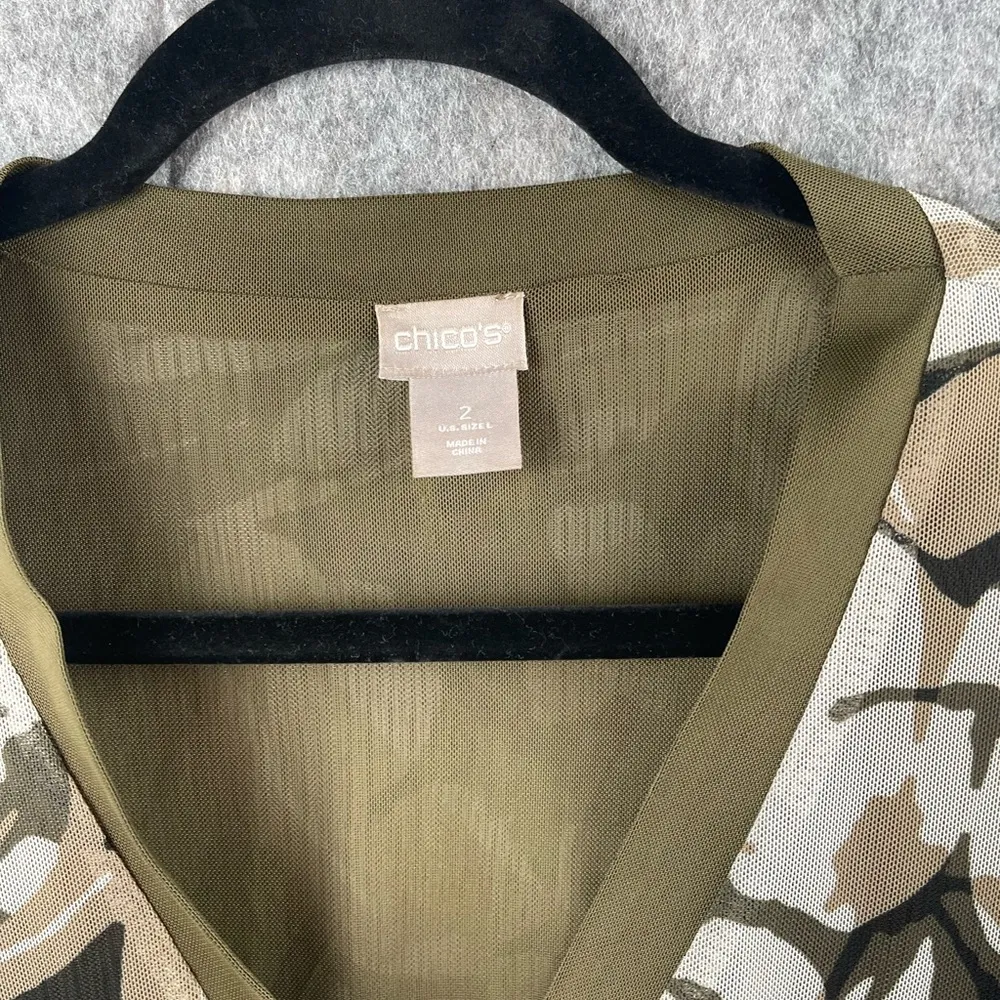 Chico’s Women’s Size Large Camo-Floral Print Mesh Cardigan business casual green - Image 3