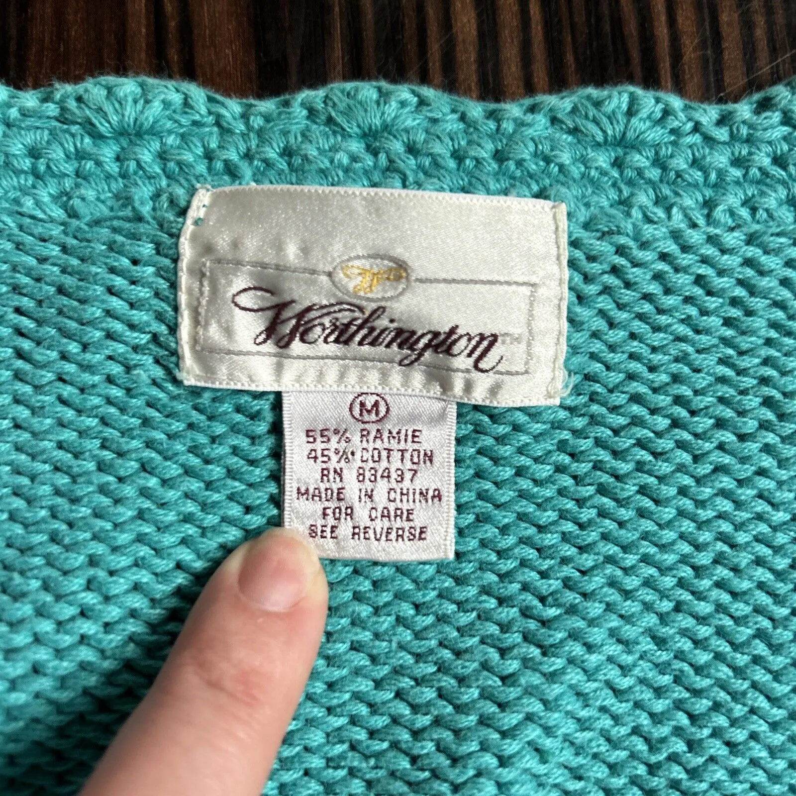 Vintage Worthington Floral Teal Sweater Women's Sz Medium Knit Cardigan - Image 4
