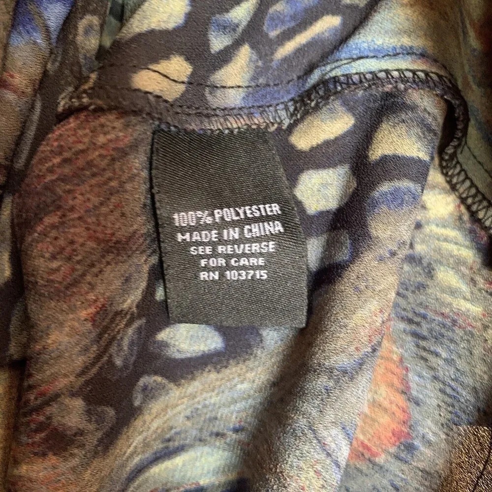 Zac & Rachel Size Large Multicolor Peacock Feather Print Zipper Accent Blouse - Image 5