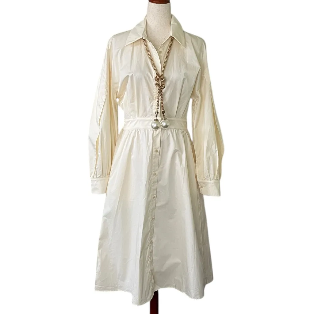 Urban Revivo buttondown midi shirt dress in cream color Size M - Image 3
