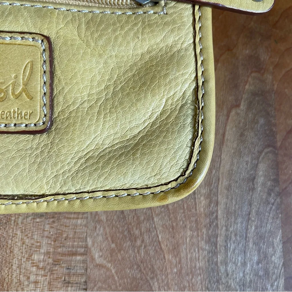 Fossil Mini Crossbody Purse Yellow Leather Pebble Soft Bag Travel Micro Silver - Image 6
