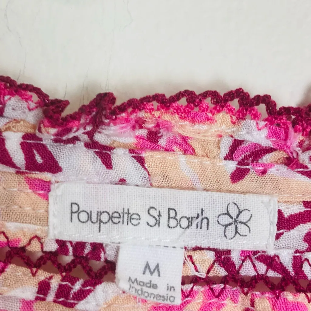 Poupette St Barth “Estelle” pink & white floral minidress crochet trim M - Image 7