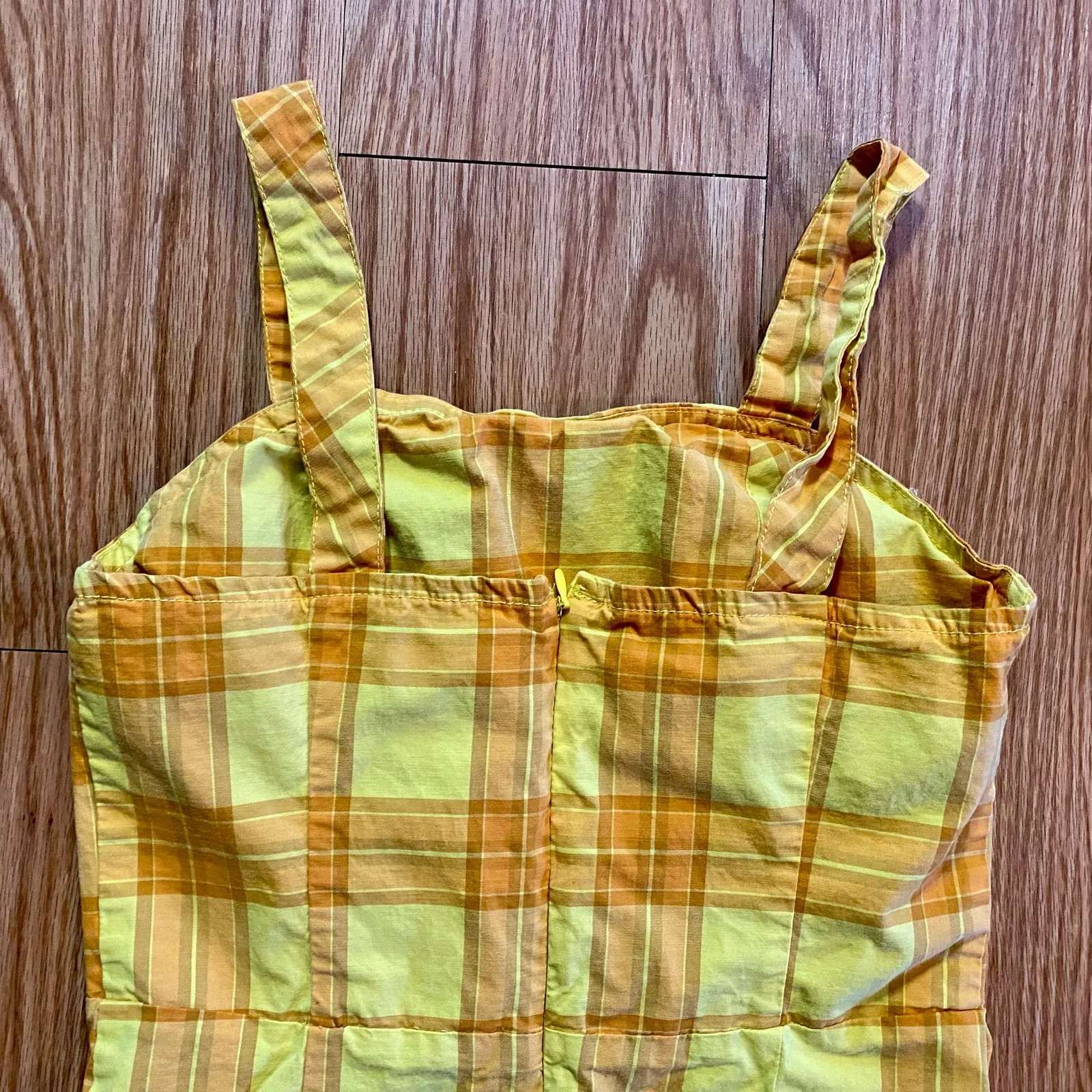 Arizona Jean Co Vintage Yellow Plaid Mini Jumper Dress Womens Medium - Image 10