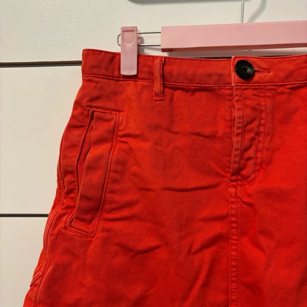 UO Twill Frayed Red Denim Mini Skirt - Image 4