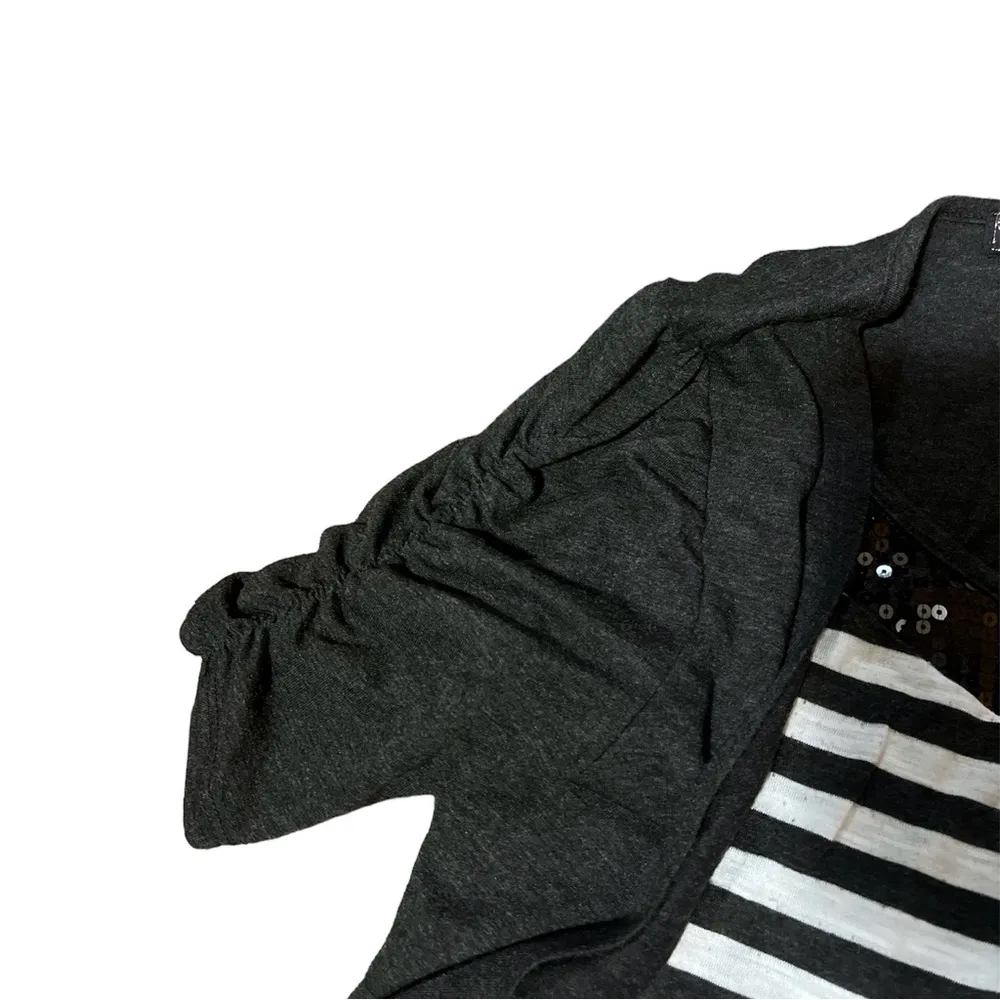 Gray, White, and Black Almost Famous Juniors Top Has Stripes and Sequins - Image 4