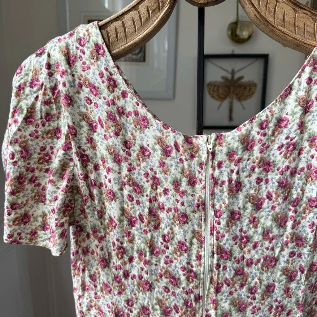 Vintage 90s Jeffrey & Dara Floral Print Wide Leg Jumpsuit 12 Petite Pink Size 12P - Image 8