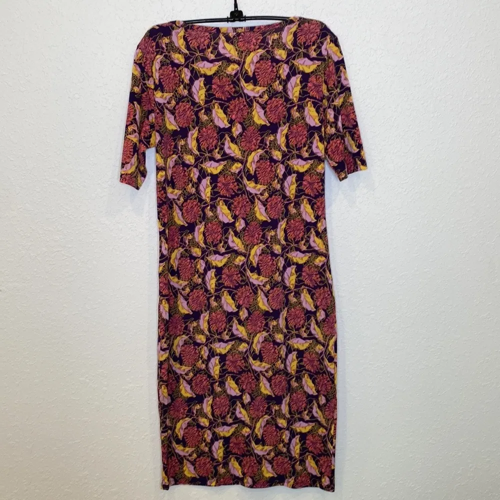 LuLaRoe Julia Floral Knee Length Knit Dress Mid Length Sleeves EUC Sz M Stretch - Image 2