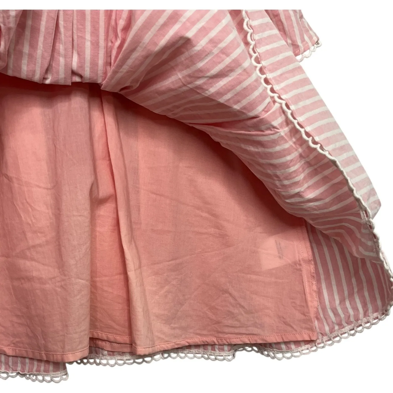 Lovers Friends Mini Dress Womens XS Pink White Striped Tiered Lace Up Coquette - Image 4