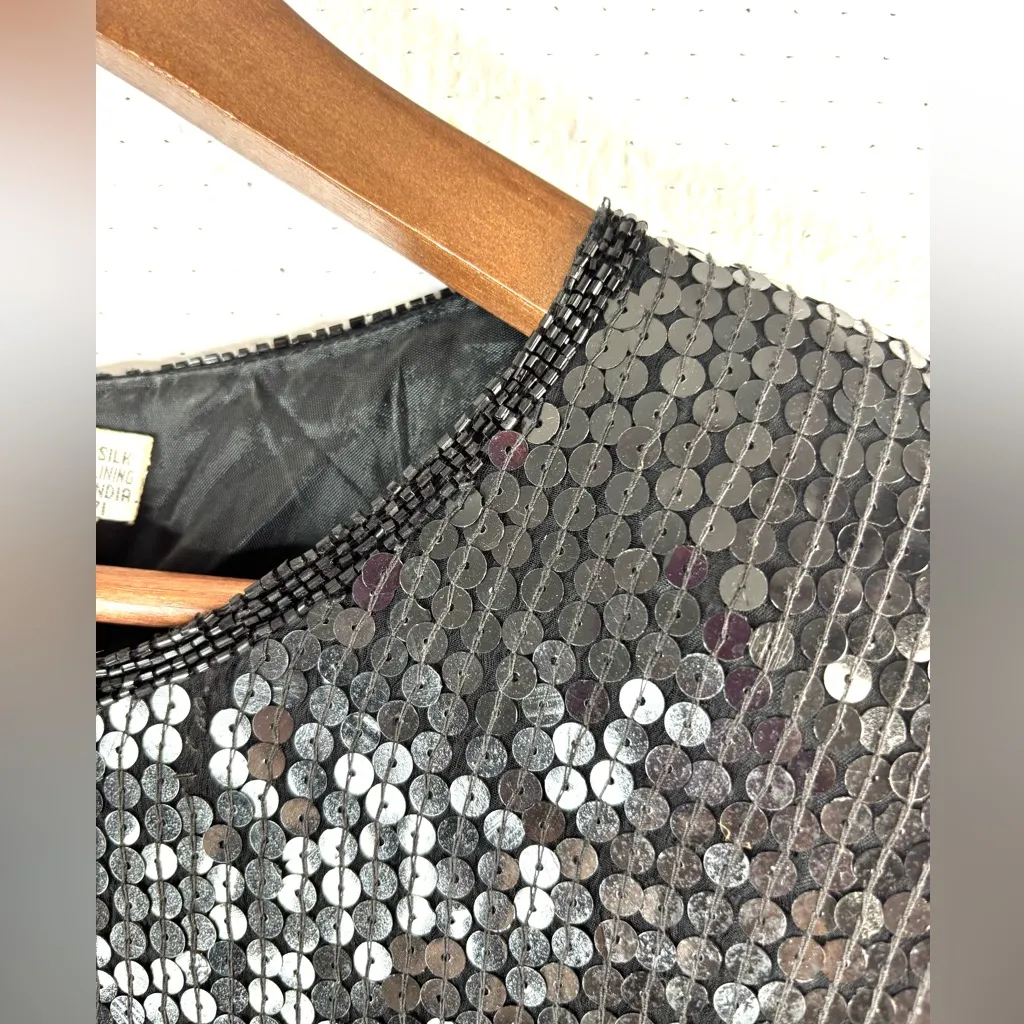Chanson d’Amour Glam 80s Silk Black Beads Sequins Blouse Top Size L - Image 4