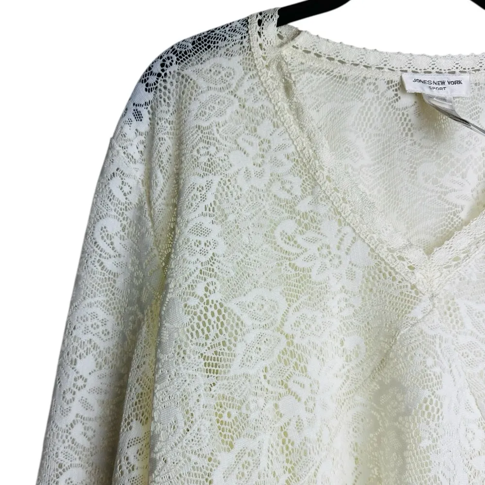 Vintage Crochet Lace Babydoll Top Fairy Grunge Bell Sleeve Festival Boho XL - Image 2